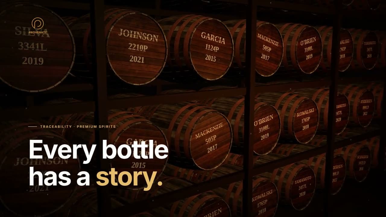 Provenate overview film: whisky cask traceability, QR-code bottle stories, live production insights and HMRC W1, W5 and W21 duty returns